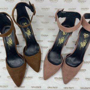 TWO PAIRS of “So Me” Nude Chunky Heels